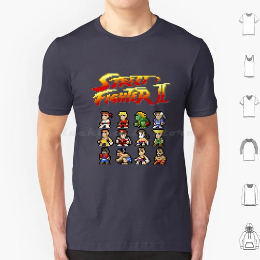 2 Characters Pixel Art T Shirt 6xl Cotton Cool Tee 2 Ii Blanka Ryu Ken Chun Li Sagat Balrog Dalshim Bison Vega Guile Zangief