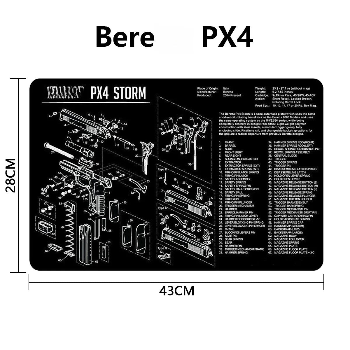 Gun Cleaning Rubber Mat Mouse Pad Parts Diagram For AR15 AK47 Remington 870 K98K MP5 G17 CZ-75 1911 Bere 92 PX4 Walther PPQ