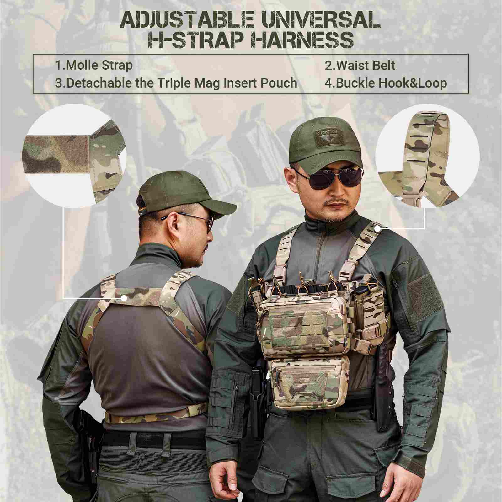Votagoo Tactical Chest Rig,Molle Modular Micro Fight Chest Rigs Adjustable&Detachable with 5.56/7.62 Magazine Pouch-1