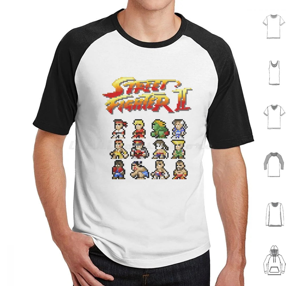 2 Characters Pixel Art T Shirt 6xl Cotton Cool Tee 2 Ii Blanka Ryu Ken Chun Li Sagat Balrog Dalshim Bison Vega Guile Zangief