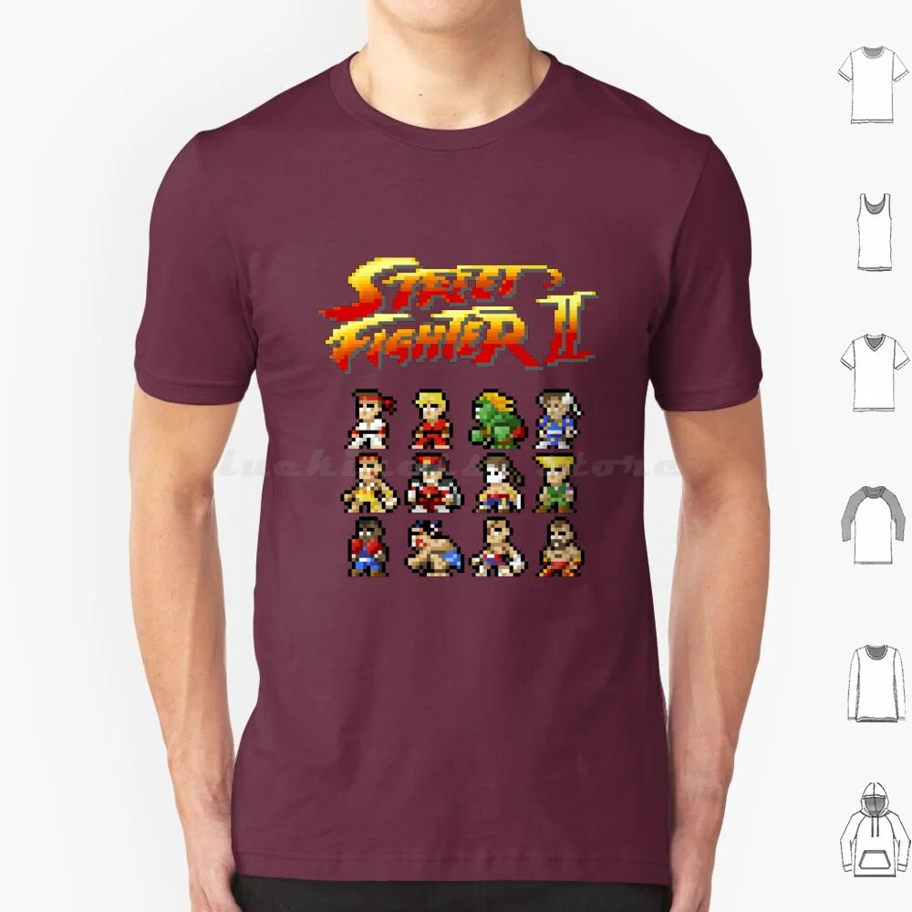 2 Characters Pixel Art T Shirt 6xl Cotton Cool Tee 2 Ii Blanka Ryu Ken Chun Li Sagat Balrog Dalshim Bison Vega Guile Zangief