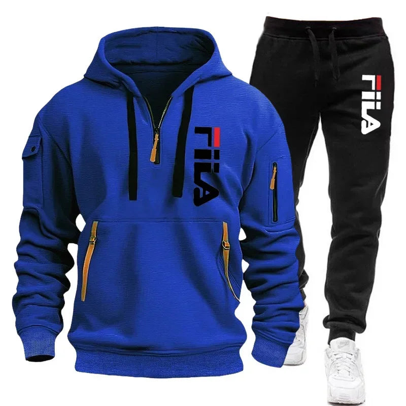 New men's hooded sweatshirt and corduroy trousers for 2025, a two-piece set of casual fitness sportswear for spring and autumn