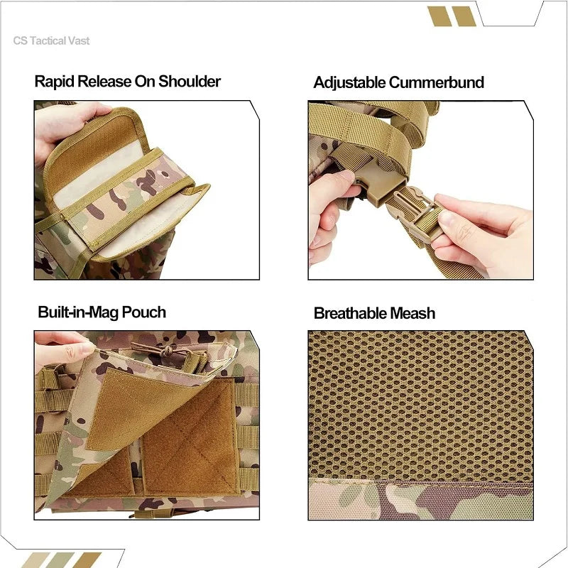 Nylon Tactical Vest Body Armor Hunting Carrier Airsoft Accessories Combat MOLLE Camo Military Army Vest CS Game Jungle Equipment