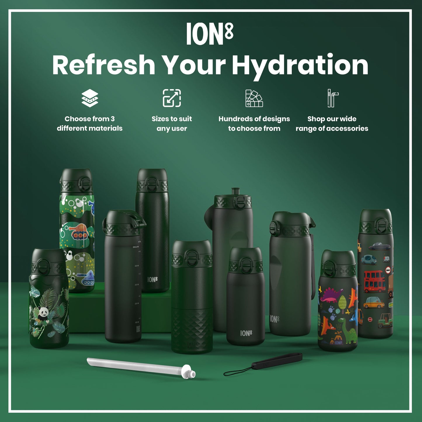 Leak Proof 1 litre Water Bottle, Recyclon, Dark Green, 1L