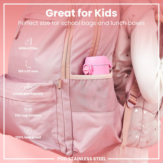 Leak Proof Kids Water Bottle, Stainless Steel, Ladybugs, 400ml (13oz)