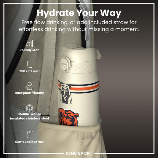 NFL x ION8 Insulated Steel Water Bottle, NFL Bears, 750ml (24oz)