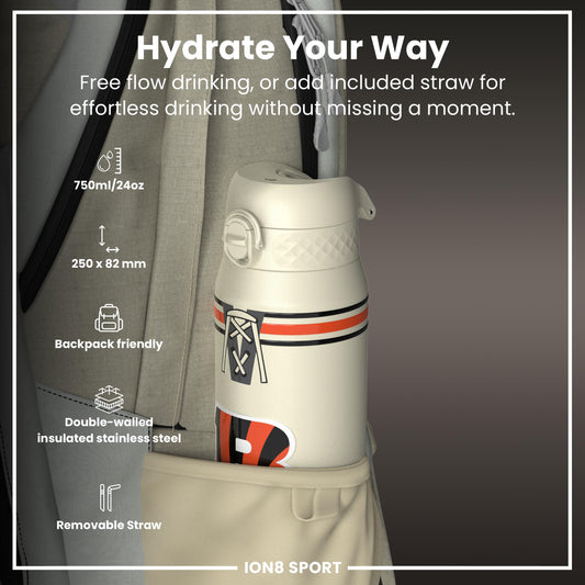 NFL x ION8 Insulated Steel Water Bottle, NFL Bengals, 750ml (24oz)