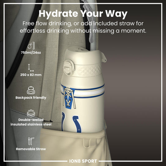 NFL x ION8 Insulated Steel Water Bottle, NFL Colts, 750ml (24oz)