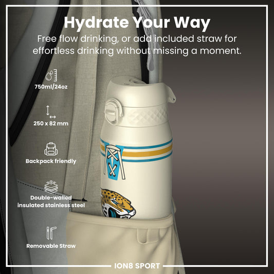 NFL x ION8 Insulated Steel Water Bottle, NFL Jaguars, 750ml (24oz)