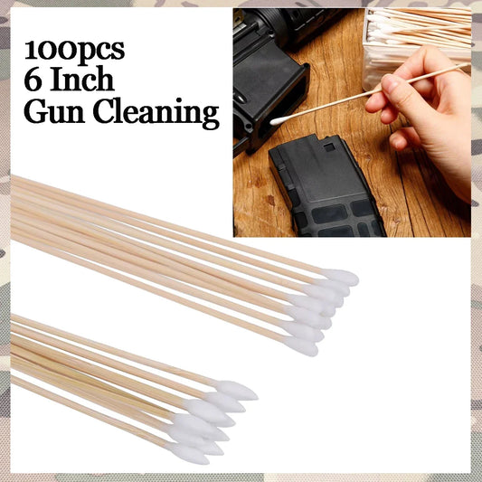 Tactical 100pcs 6 Inch Long Gun Cleaning Cotton Swabs Pistol Cleaning Kit Mat for AR15  M4A1 AK74 AK47 Remington 870 Colt 1911