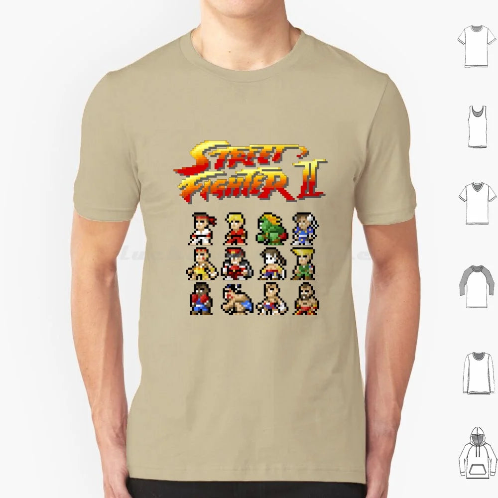2 Characters Pixel Art T Shirt 6xl Cotton Cool Tee 2 Ii Blanka Ryu Ken Chun Li Sagat Balrog Dalshim Bison Vega Guile Zangief
