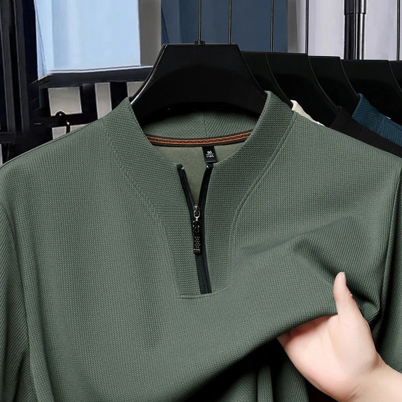 Half Zip Ice Silk Short Sleeved T-shirt for Men, Men's Lapel, 2025 Summer New Collection, Breathable Polo Shirt