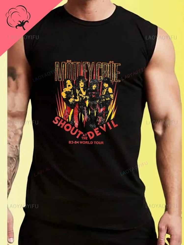 The Band Mtley Cre's Trendy Y2k Harajuku Short-sleeved Shirt for Both Men and Women, Patterned Pure Cotton Vest T-shirt