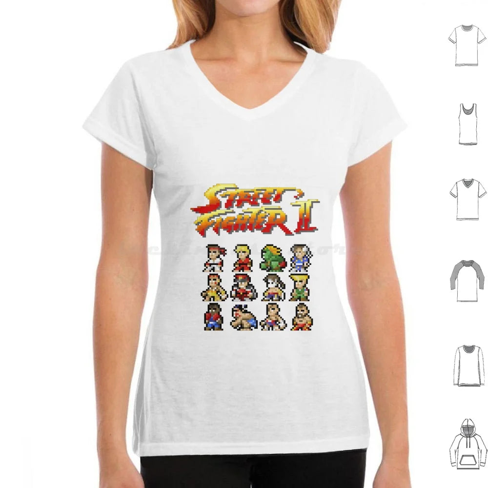 2 Characters Pixel Art T Shirt 6xl Cotton Cool Tee 2 Ii Blanka Ryu Ken Chun Li Sagat Balrog Dalshim Bison Vega Guile Zangief
