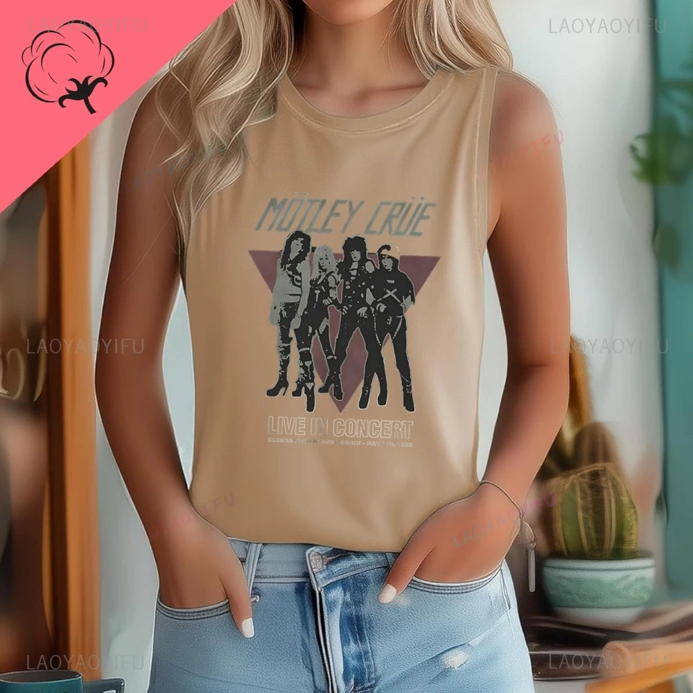 The Band Mtley Cre's Trendy Y2k Harajuku Short-sleeved Shirt for Both Men and Women, Patterned Pure Cotton Vest T-shirt