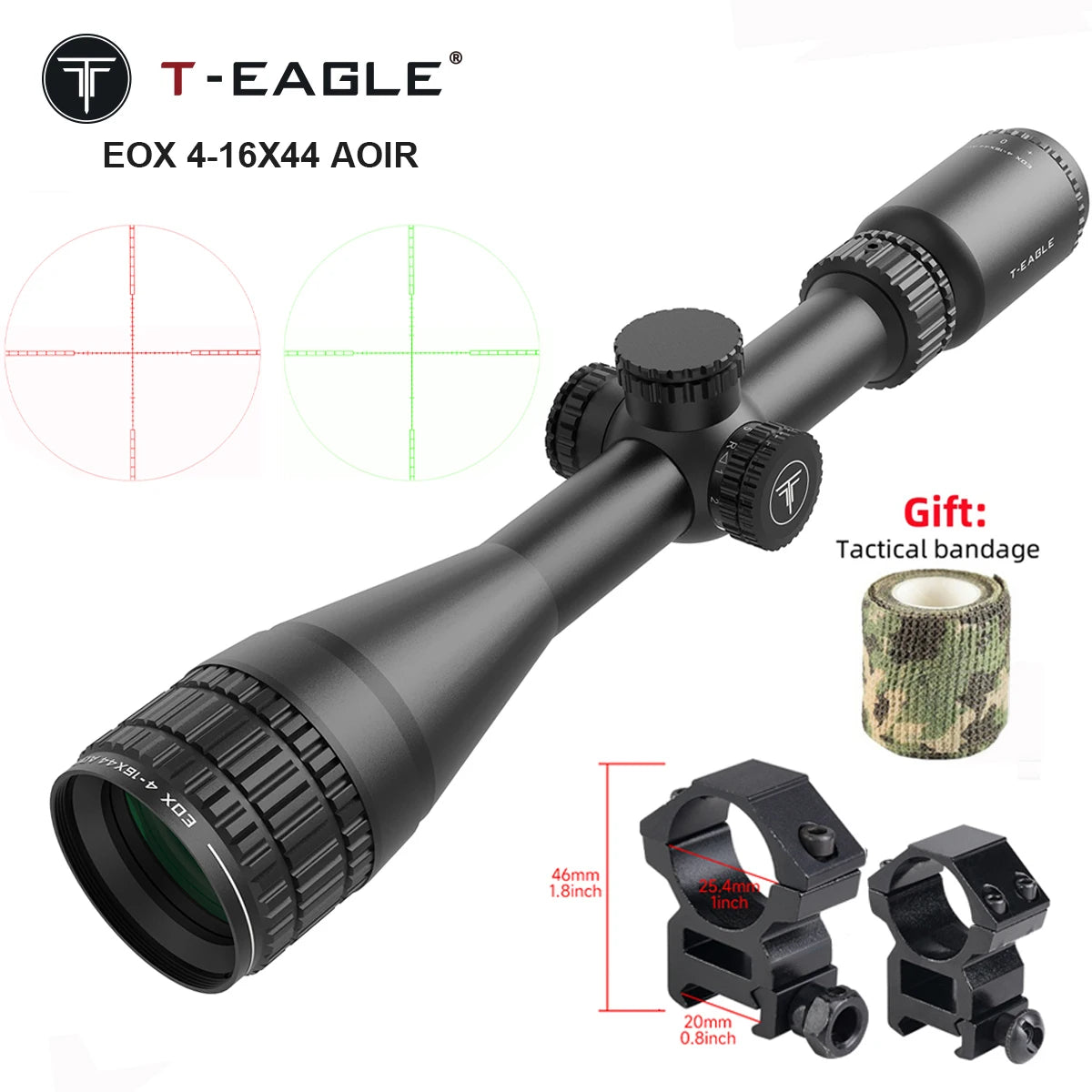 4-16x44 AOIR Tactical Scope Red/Green Crosshair Reticle Optics Rifle Scope Sniper Hunting Shooting Airsoft Accessory