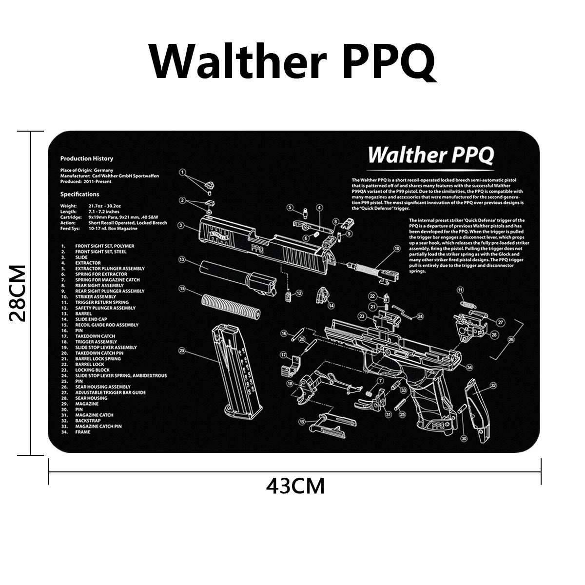 Gun Cleaning Rubber Mat Mouse Pad Parts Diagram For AR15 AK47 Remington 870 K98K MP5 G17 CZ-75 1911 Bere 92 PX4 Walther PPQ