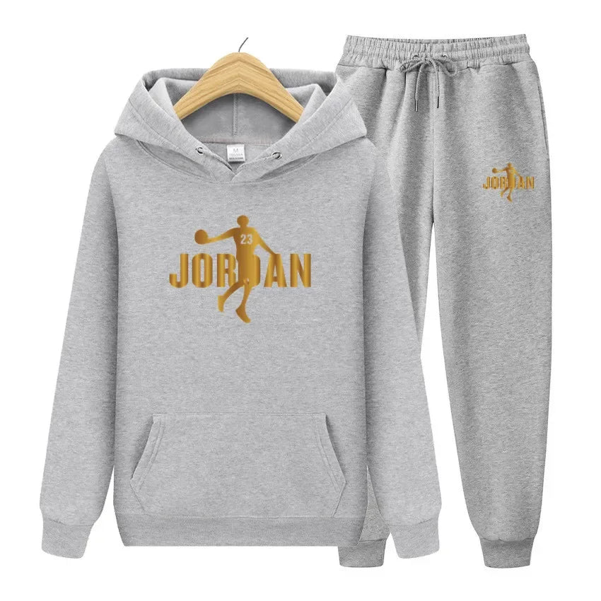 Men's sweatshirt set, autumn and winter sports hooded, suitable for both men and women, casual outdoor wool sportswear 2-piece s