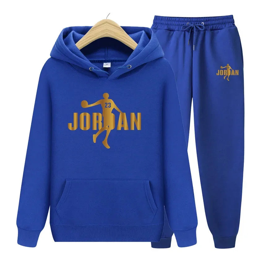 Men's sweatshirt set, autumn and winter sports hooded, suitable for both men and women, casual outdoor wool sportswear 2-piece s