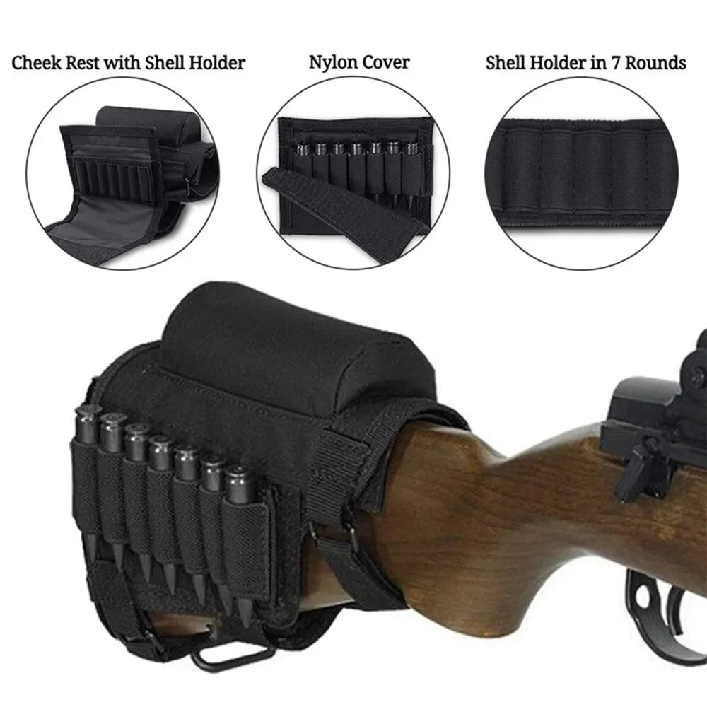 Tactical Airsoft Buttstock Cheek Cartridge Pouch with 7 Shells Attachment Holder