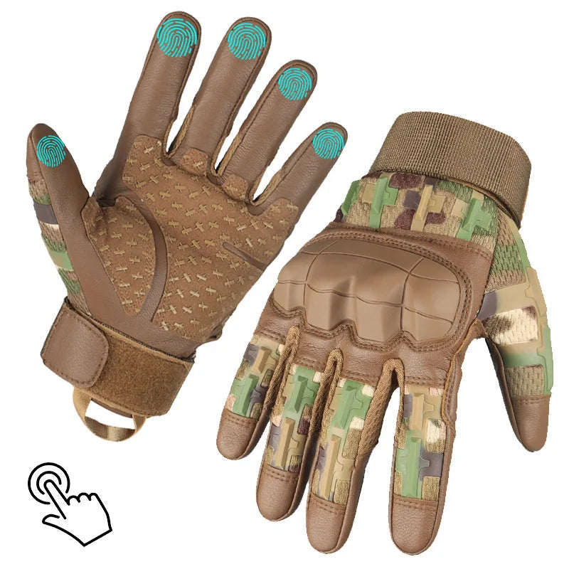 Touch Screen Cycling Gloves PU Leather Airsoft Hunting Shooting Hiking Bicycle Outdoor Sport Riding Bike Protective Men