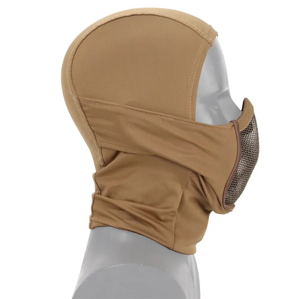 Tactical Balaclava Mesh Mask Airsoft Paintball Full Face Protection Ninja Style Hood Steel Metal Mask Foldable Design