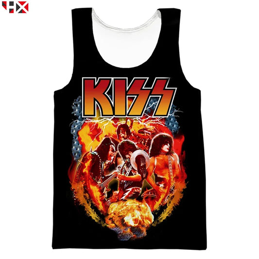 HX Summer 3D Printed Hip Hop Men Tank Top KISS Rock Band Unisex KISS Band Harajuku Streetwear Style Tank Top
