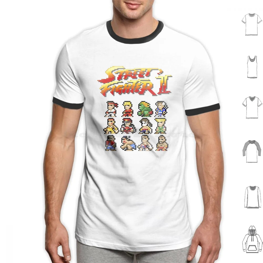 2 Characters Pixel Art T Shirt 6xl Cotton Cool Tee 2 Ii Blanka Ryu Ken Chun Li Sagat Balrog Dalshim Bison Vega Guile Zangief