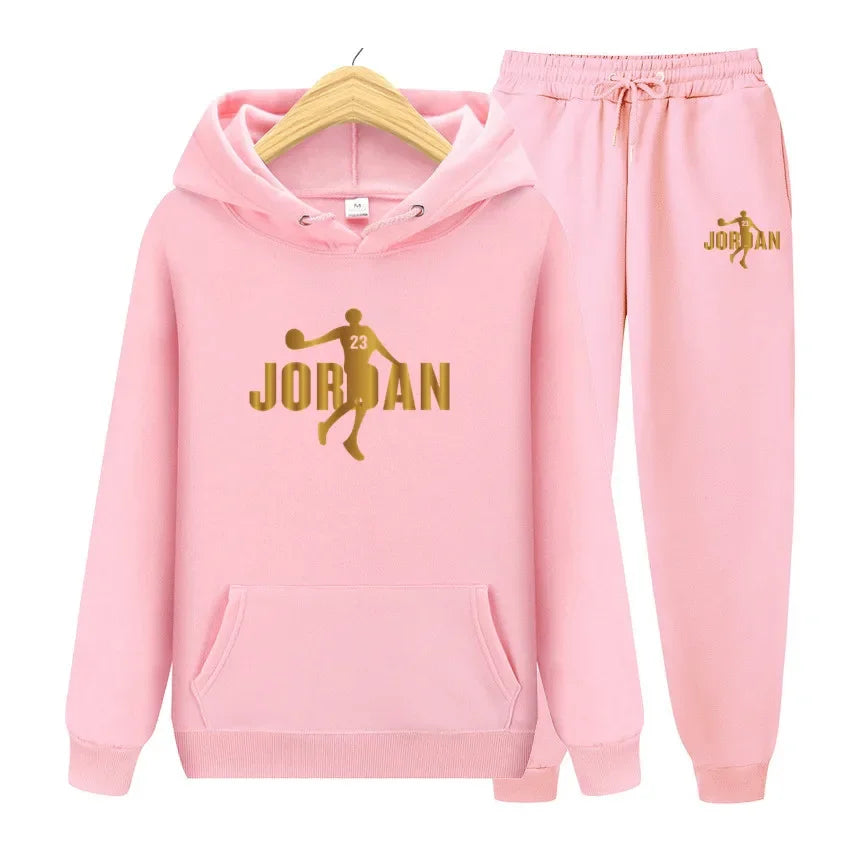 Men's sweatshirt set, autumn and winter sports hooded, suitable for both men and women, casual outdoor wool sportswear 2-piece s