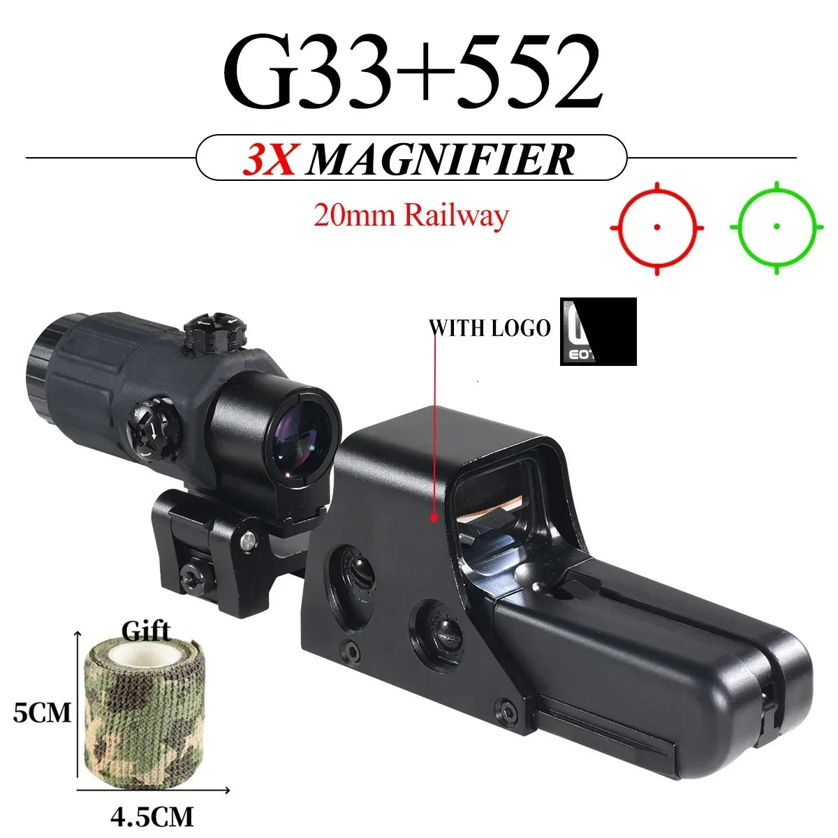 E*t*ch 558 551 G33 Red Dot Sight 3X Magnifier Holographic Flip Airsoft Optics Reflex Sights Scope Collimator Hunting Accessories