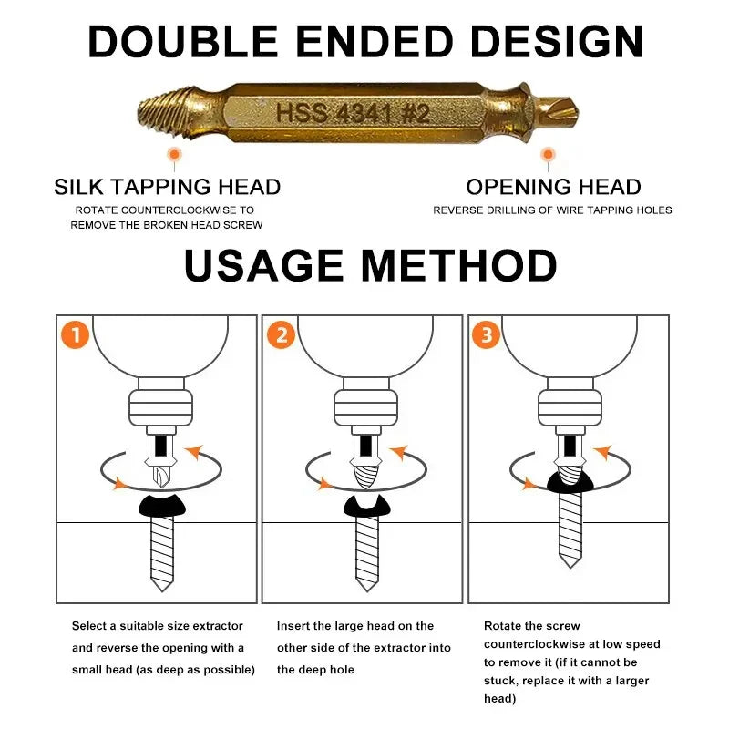 6PCS Damaged Screw Extractor,Double Head Screw Slide Tooth Removal,Great for Stripped, Broken, Stuck Screw