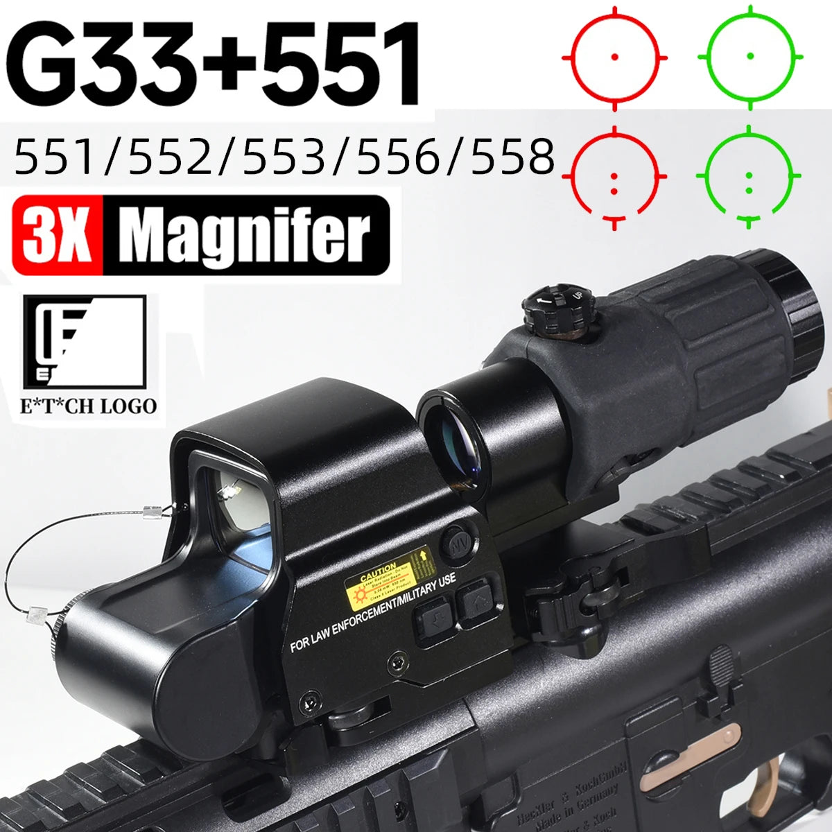 E*t*ch 558 551 G33 Red Dot Sight 3X Magnifier Holographic Flip Airsoft Optics Reflex Sights Scope Collimator Hunting Accessories