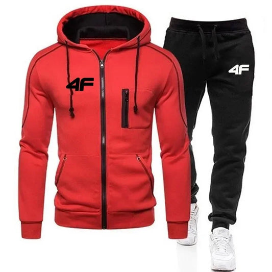 Thick and warm men's sportswear for the autumn and winter seasons. A one-piece set including a zipper-covered hooded sweatshirt