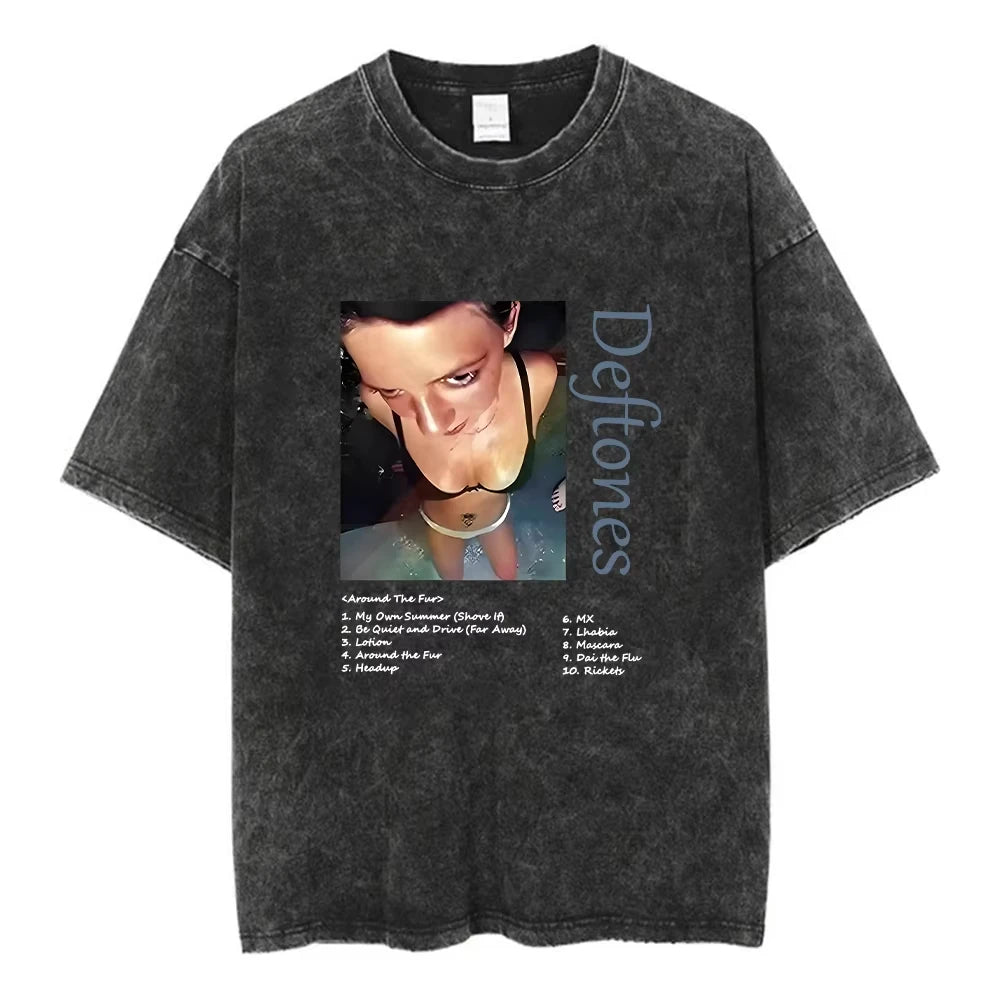 Y2K Wash and Age Vintage T-shirt Harajuku Hip Hop Hip Hop Metal Rock Music Album Cover T-shirt Cotton Short Sleeve Tee Men's Top