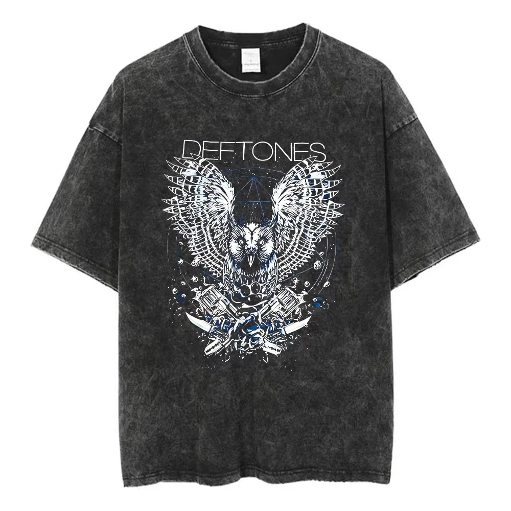 Y2K Wash and Age Vintage T-shirt Harajuku Hip Hop Hip Hop Metal Rock Music Album Cover T-shirt Cotton Short Sleeve Tee Men's Top