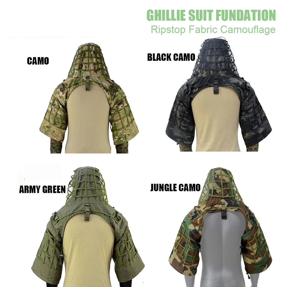 Ghillie Suit Foundation Tactical Sniper Coat Viper Hoods Camouflage Clothes For Airsoft Paintball Hunting Accessories, Ripstop