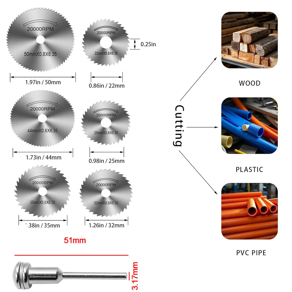31pc Diamond Cutting Discs HSS Circular Saw Mini Drill Rotary Tool Multi-Size Blades for Cutting Metal, Wood, Stone, PVC