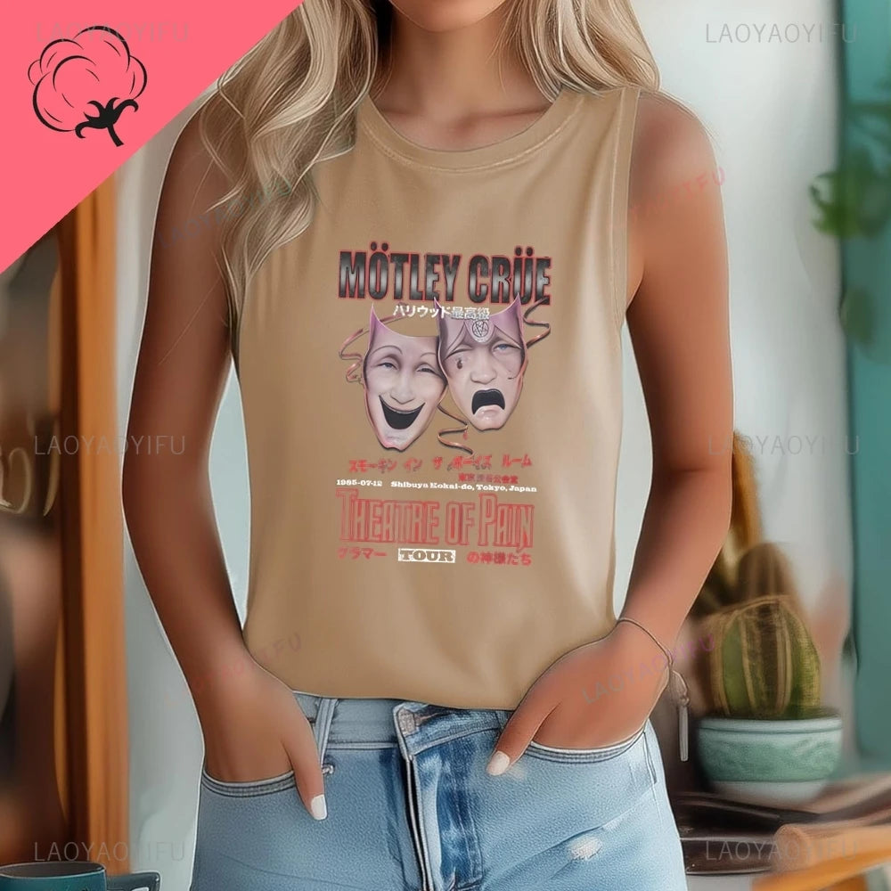 The Band Mtley Cre's Trendy Y2k Harajuku Short-sleeved Shirt for Both Men and Women, Patterned Pure Cotton Vest T-shirt