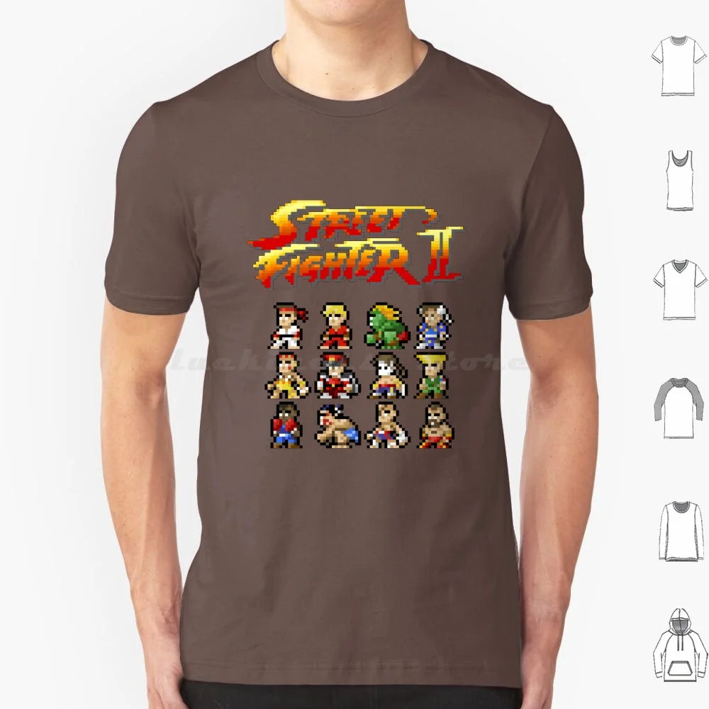 2 Characters Pixel Art T Shirt 6xl Cotton Cool Tee 2 Ii Blanka Ryu Ken Chun Li Sagat Balrog Dalshim Bison Vega Guile Zangief