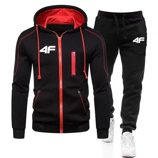 Thick and warm men's sportswear for the autumn and winter seasons. A one-piece set including a zipper-covered hooded sweatshirt