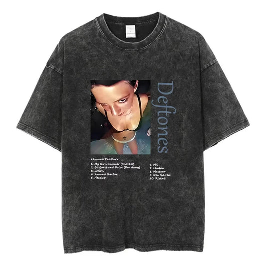 Y2K Wash and Age Vintage T-shirt Harajuku Hip Hop Hip Hop Metal Rock Music Album Cover T-shirt Cotton Short Sleeve Tee Men's Top