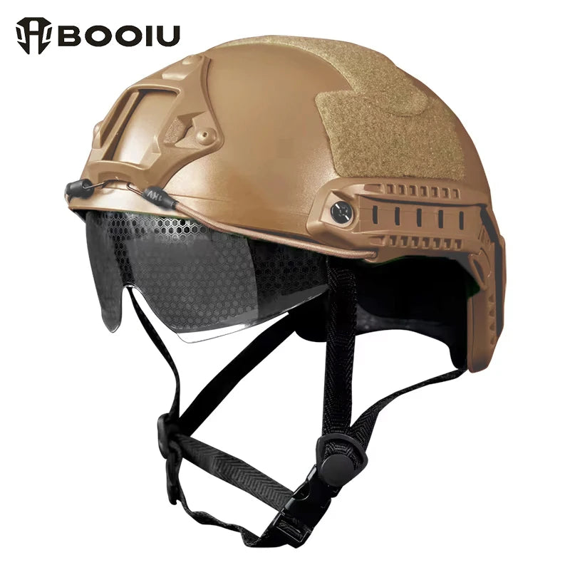 BOOIU Tactical Helmet Fast MH Airsoft Helmet with Goggles ABS CS Riding Shooting Helmets Outdoor Sports Head Protection Gear