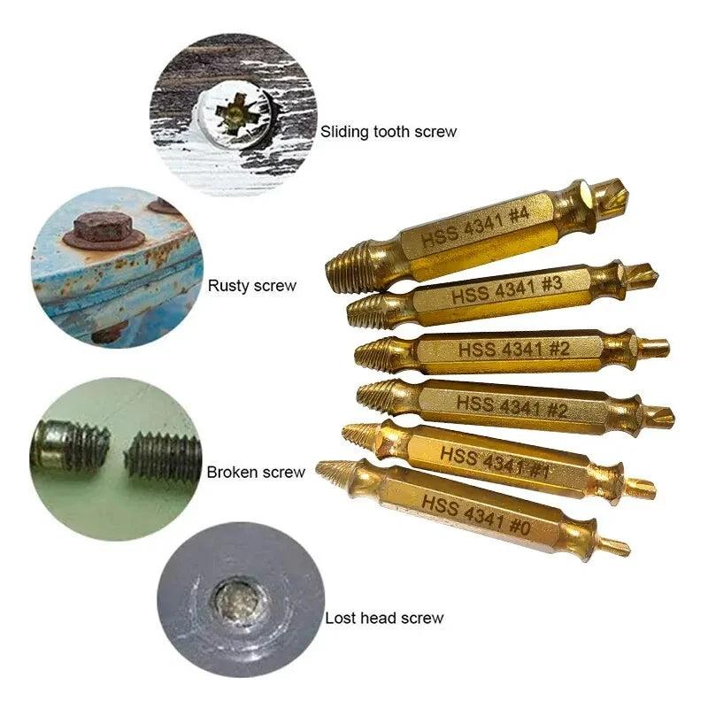 6PCS Damaged Screw Extractor,Double Head Screw Slide Tooth Removal,Great for Stripped, Broken, Stuck Screw