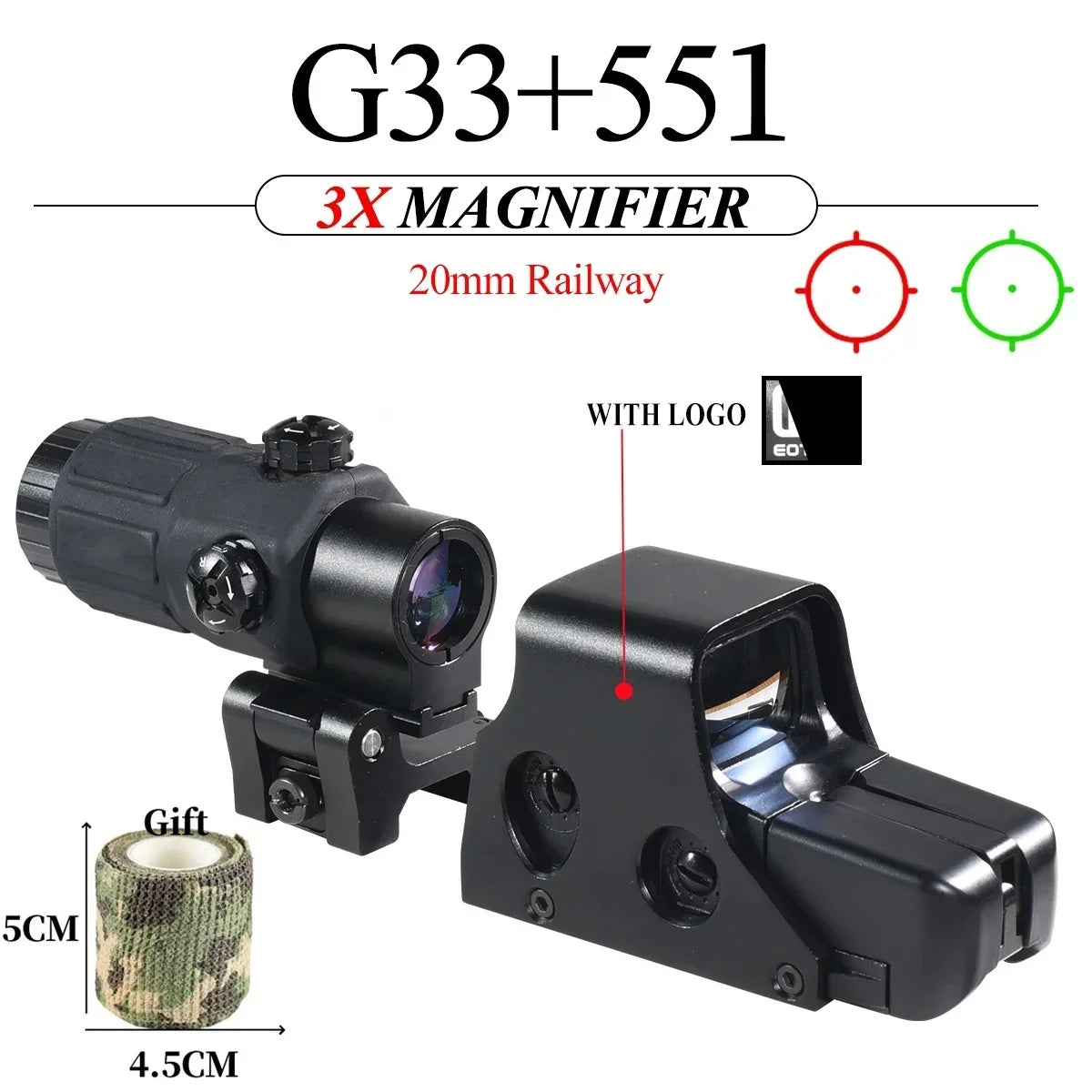 E*t*ch 558 551 G33 Red Dot Sight 3X Magnifier Holographic Flip Airsoft Optics Reflex Sights Scope Collimator Hunting Accessories