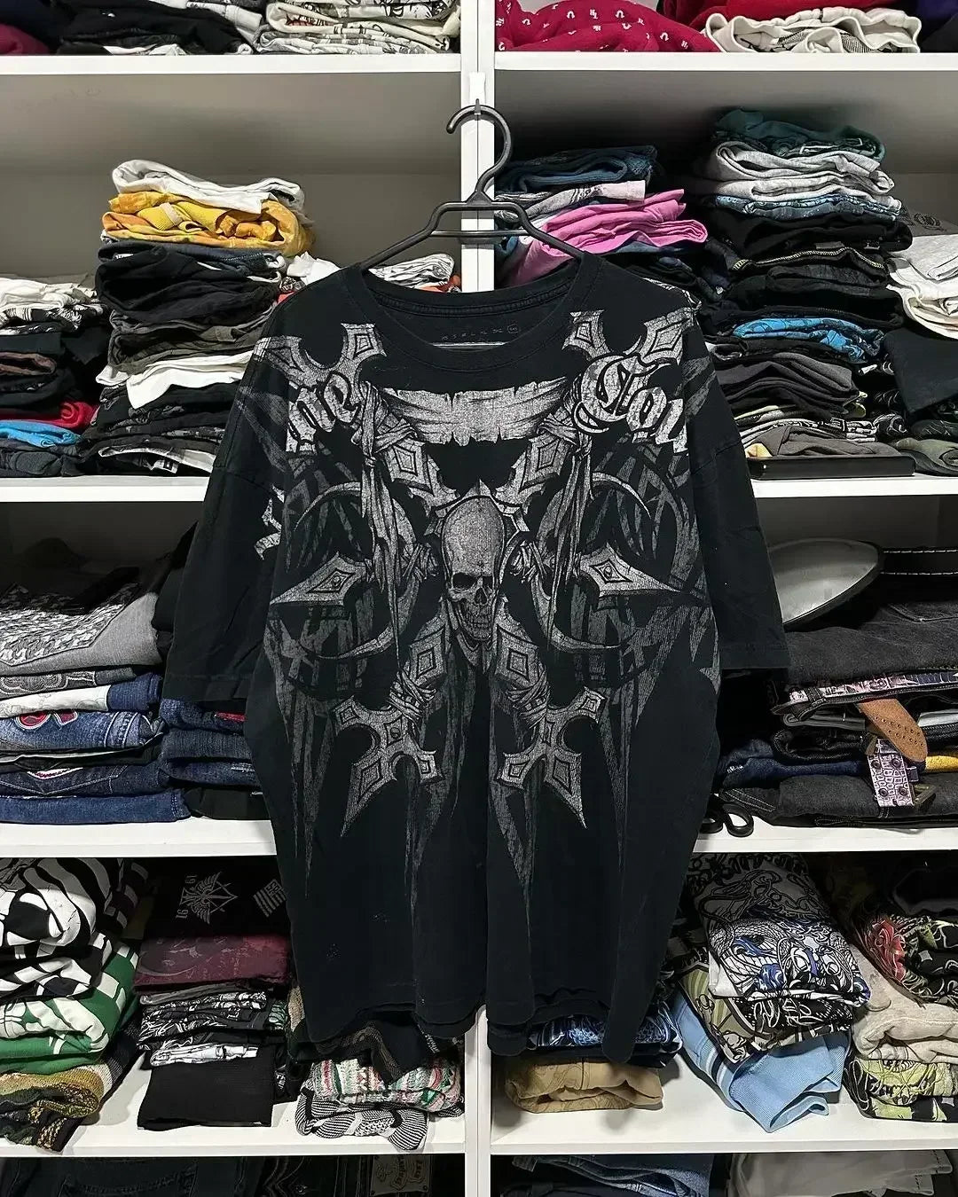 Europe And America New Oversize Long Sleeve Gothic Street Letter Printed T-shirt Men Retro Harajuku Hip Hop Loose Cotton Tops