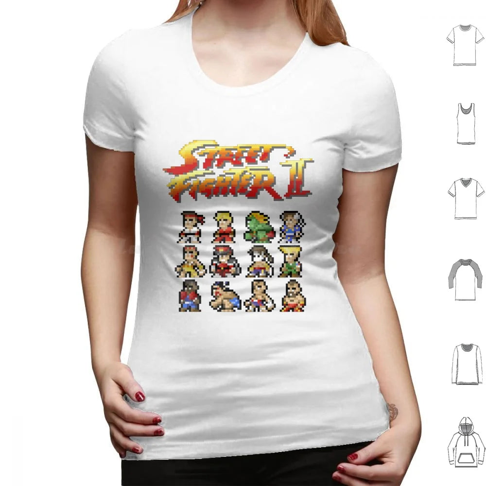 2 Characters Pixel Art T Shirt 6xl Cotton Cool Tee 2 Ii Blanka Ryu Ken Chun Li Sagat Balrog Dalshim Bison Vega Guile Zangief