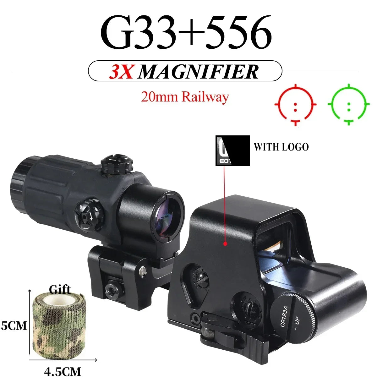 E*t*ch 558 551 G33 Red Dot Sight 3X Magnifier Holographic Flip Airsoft Optics Reflex Sights Scope Collimator Hunting Accessories