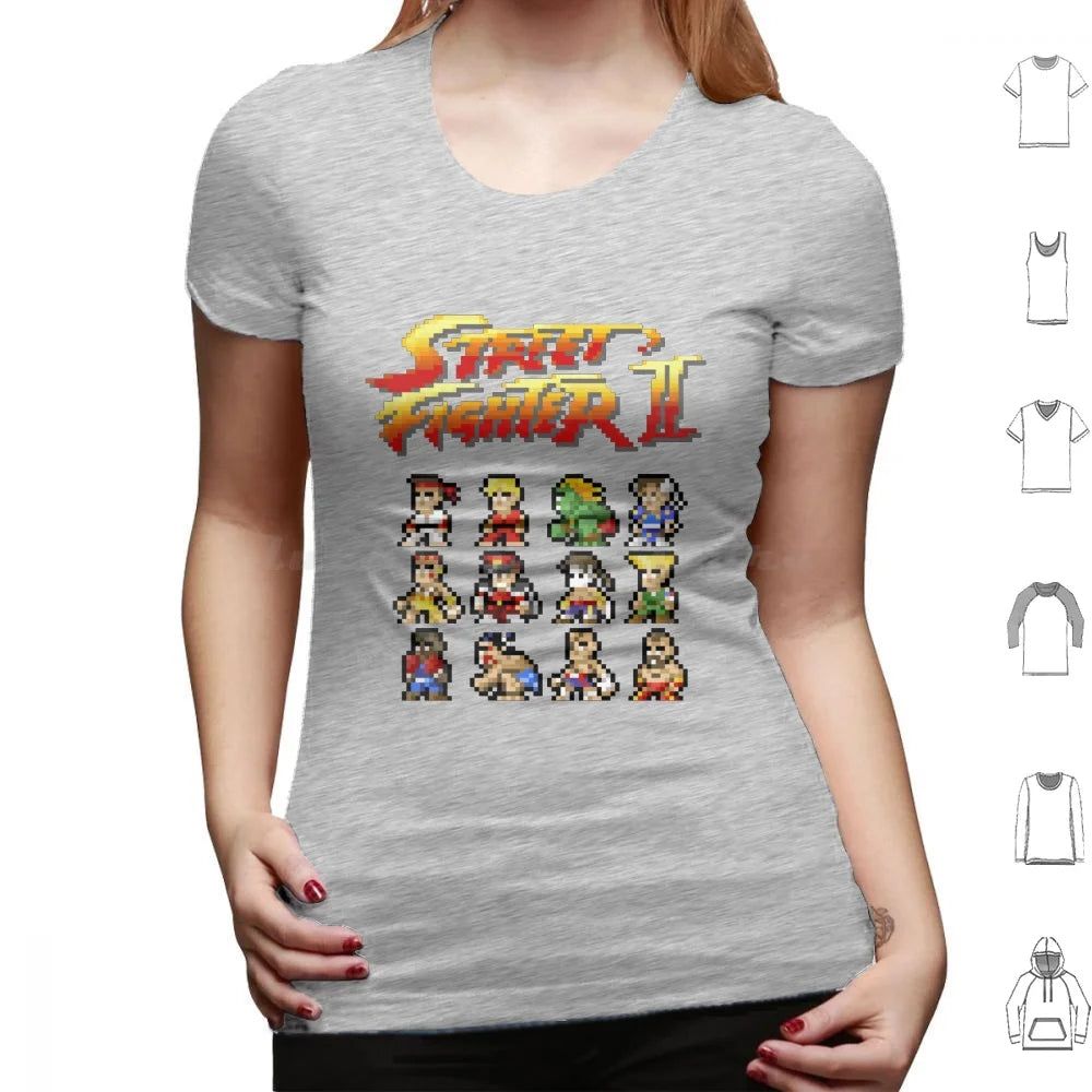 2 Characters Pixel Art T Shirt 6xl Cotton Cool Tee 2 Ii Blanka Ryu Ken Chun Li Sagat Balrog Dalshim Bison Vega Guile Zangief