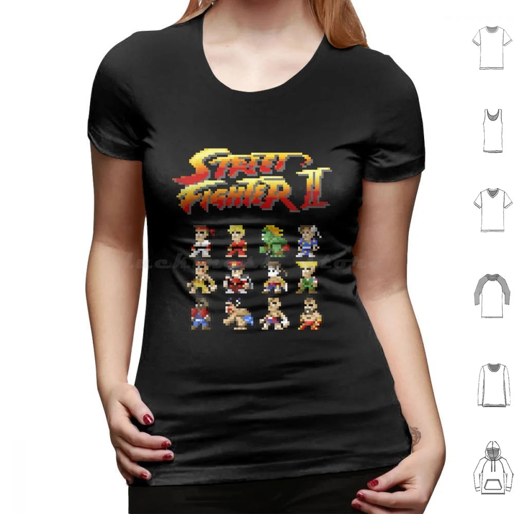 2 Characters Pixel Art T Shirt 6xl Cotton Cool Tee 2 Ii Blanka Ryu Ken Chun Li Sagat Balrog Dalshim Bison Vega Guile Zangief