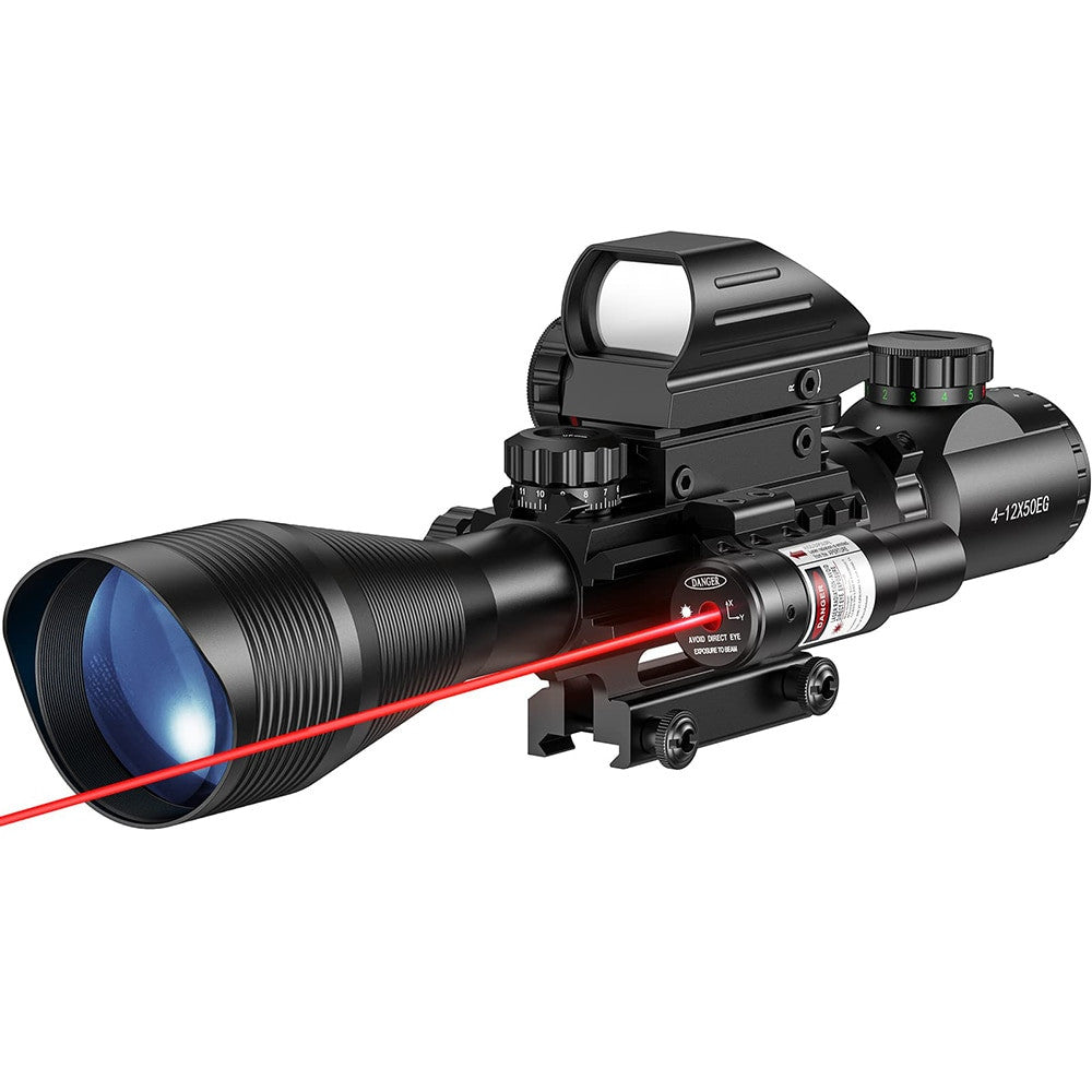 4-12x50EG Tactical 3 in 1 Scopes Red Green Laser Sight Airsoft Rifle Combo